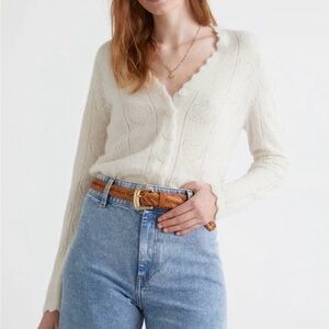 & Other Stories Alpaca Wool Blend Pointelle Heart Knit Cardigan Sweater Small